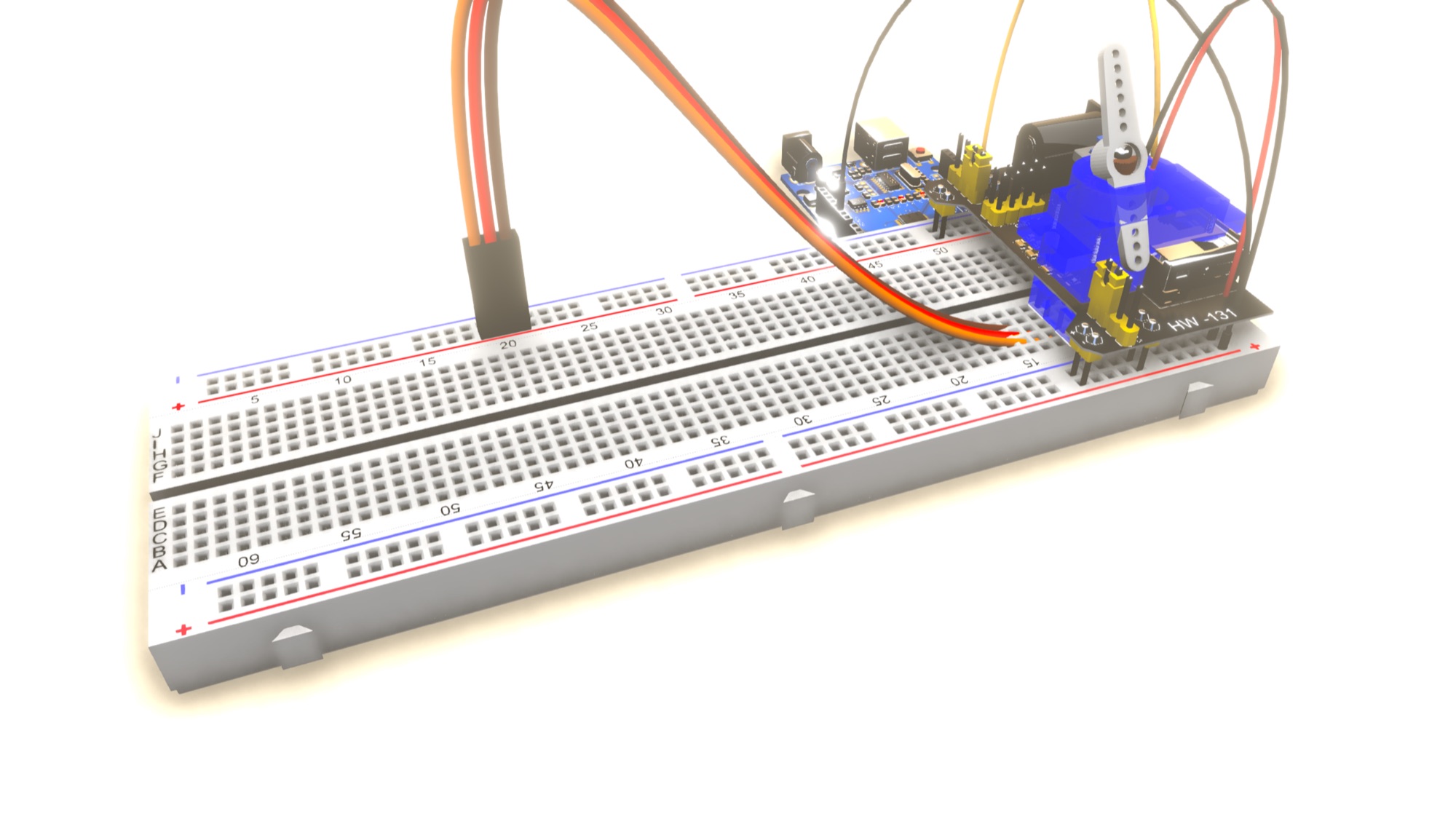 A servo and power module on the 3D breadboard