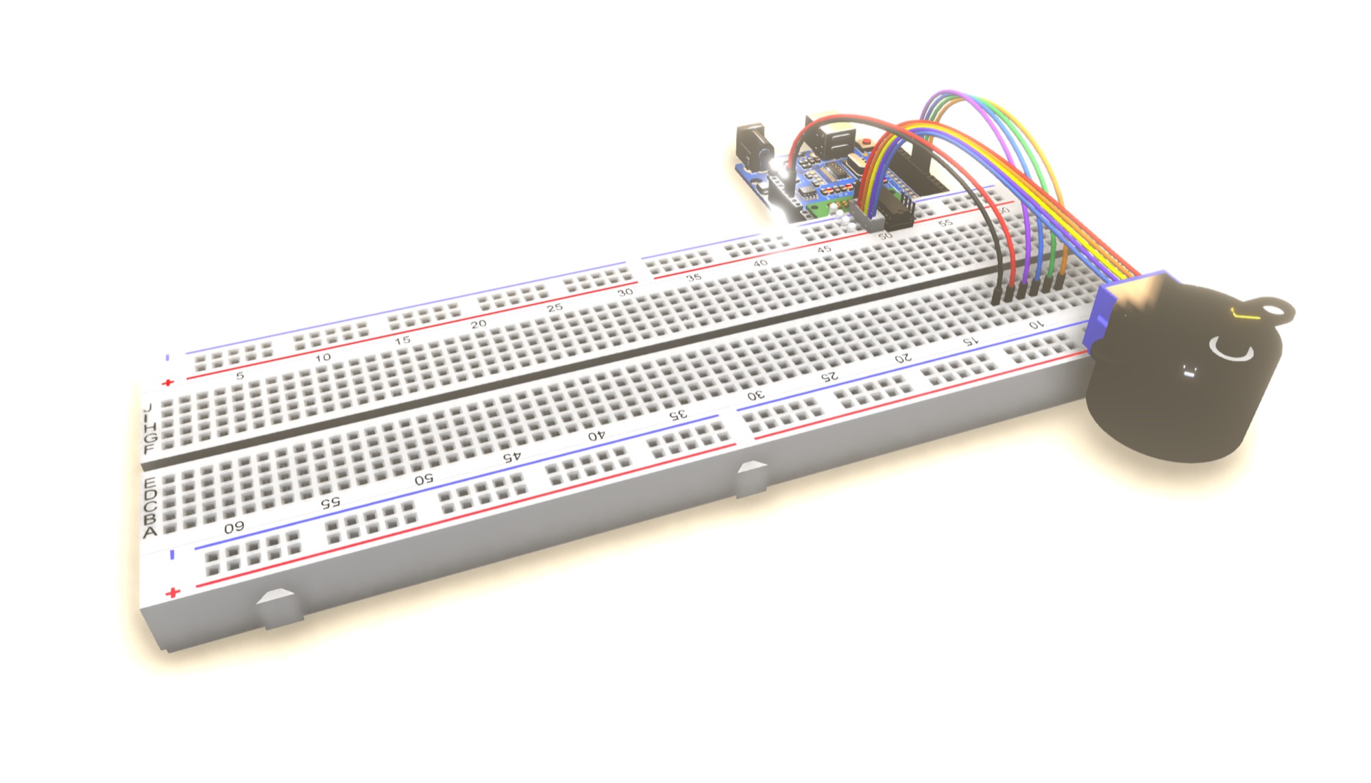 A 28BYJ-48 stepper and ULN2003 driver on the 3D breadboard