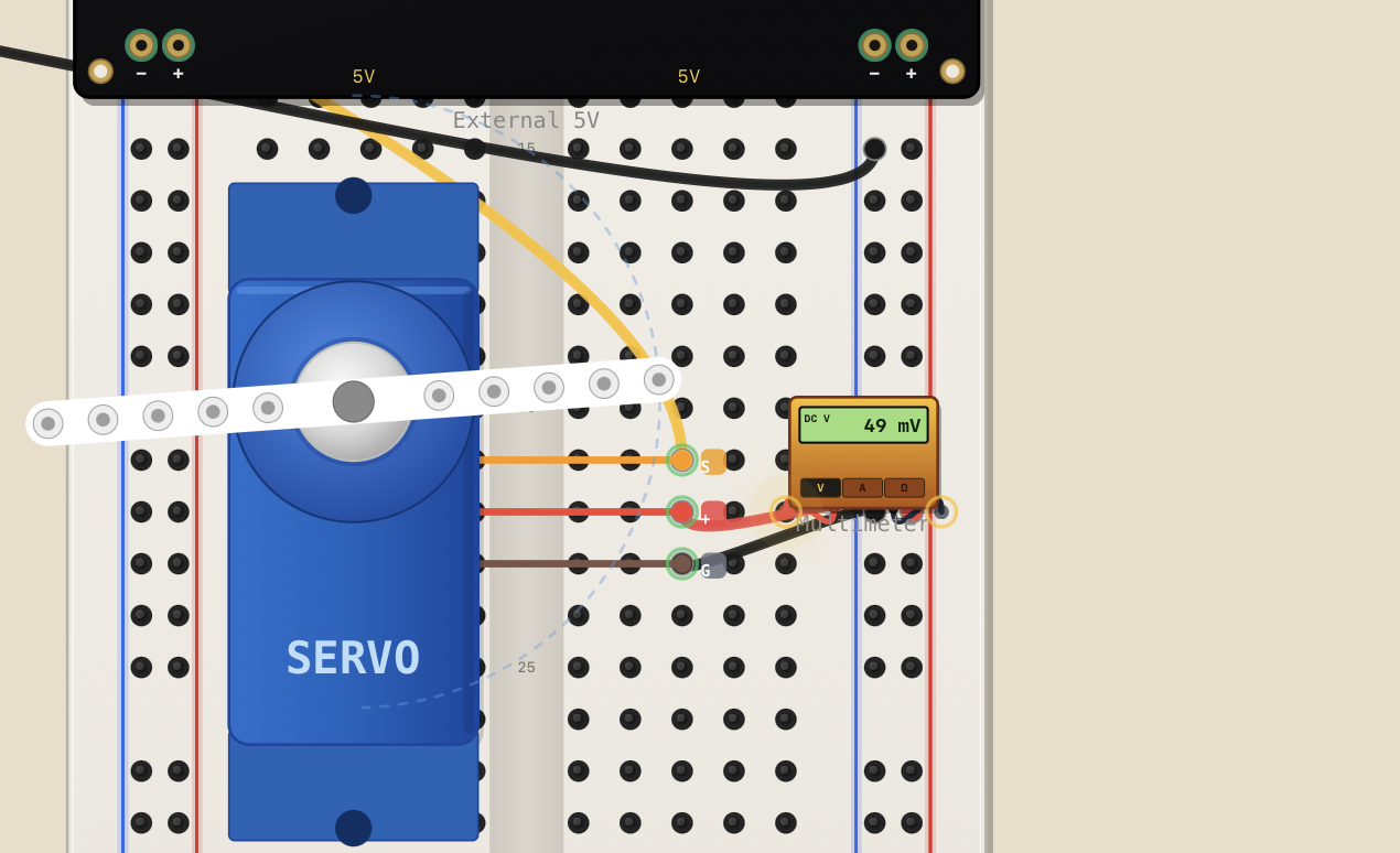 A servo circuit wired on the 2D breadboard